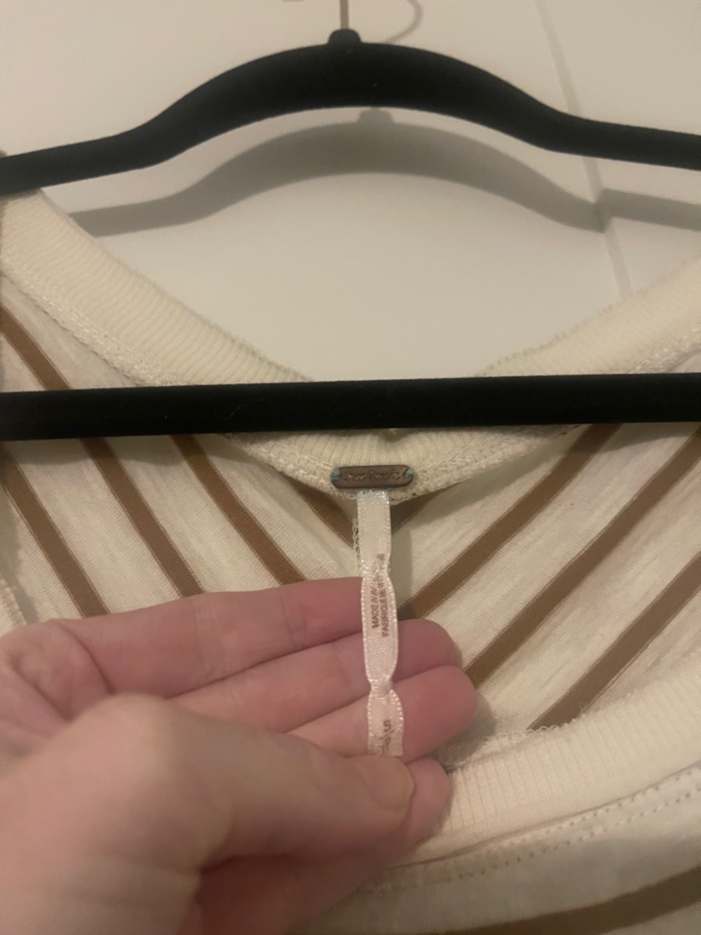 Free People Striped Long-Sleeve Scoop Neck Top - Cream & Brown - Picture 2 of 4
